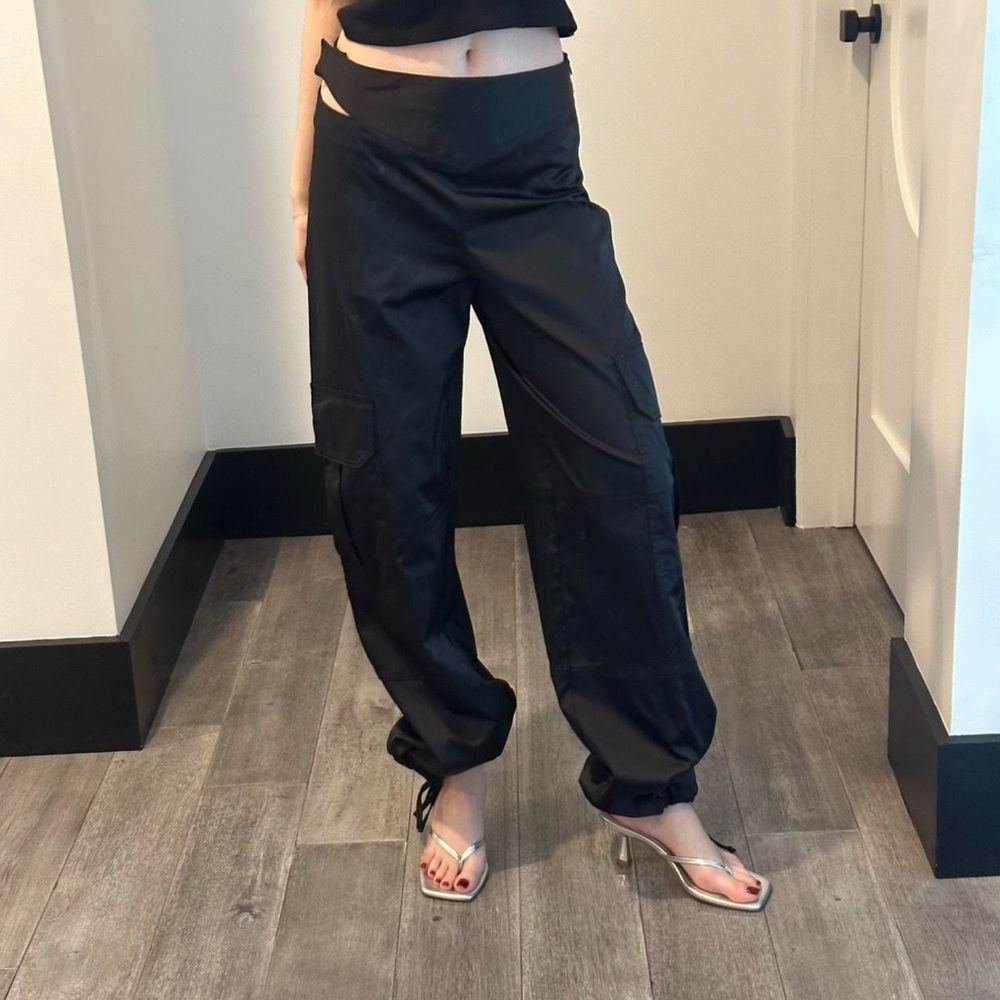 Black Satin Cargo Pants